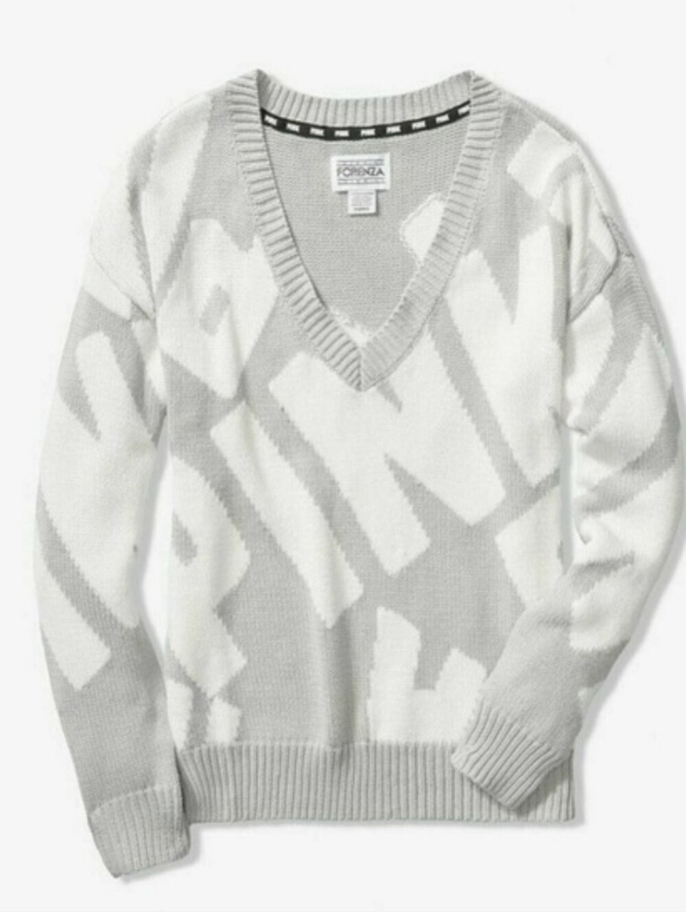 🩷NWT PINK x Forenza Love Pink V Neck Oversize Logo Knit Cotton Pullover Sweater